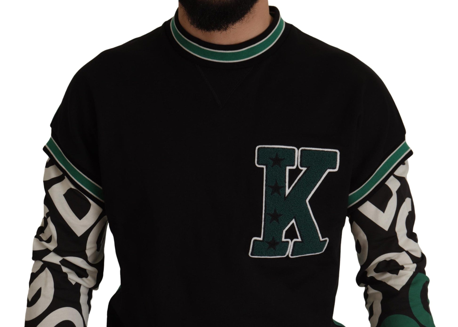 Dolce & Gabbana Black Green Cotton KING Star Crewneck Pullover Sweater Dolce & Gabbana