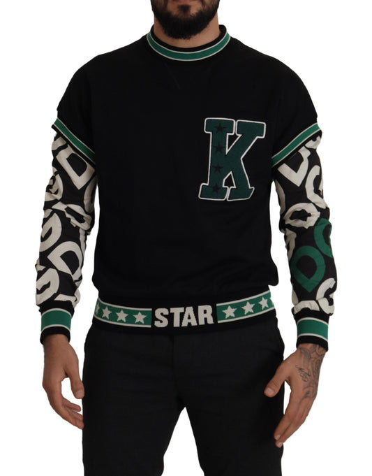 Dolce & Gabbana Black Green Cotton KING Star Crewneck Pullover Sweater Dolce & Gabbana