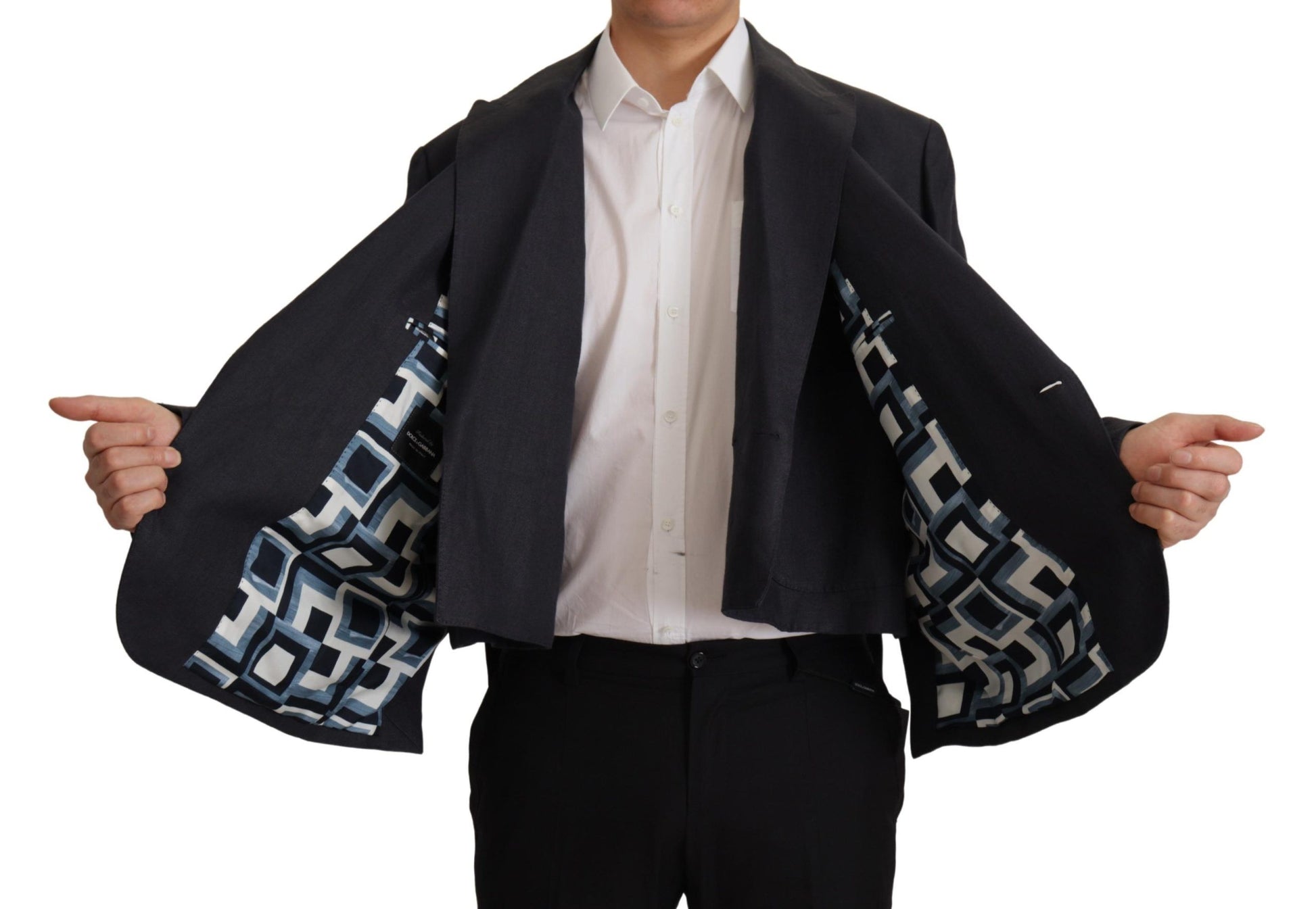 Dolce & Gabbana Blue Linen Formal Mens Blazer Jacket Dolce & Gabbana