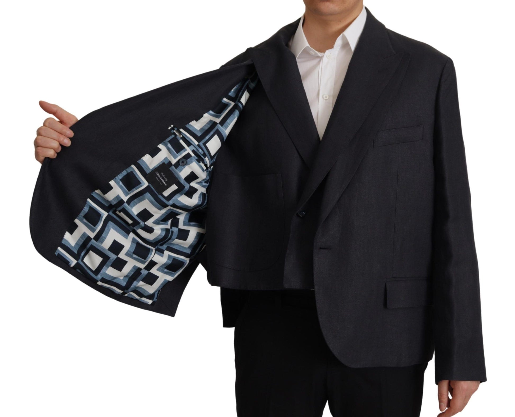 Dolce & Gabbana Blue Linen Formal Mens Blazer Jacket Dolce & Gabbana