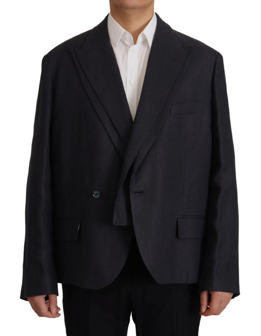 Dolce & Gabbana Blue Linen Formal Mens Blazer Jacket Dolce & Gabbana