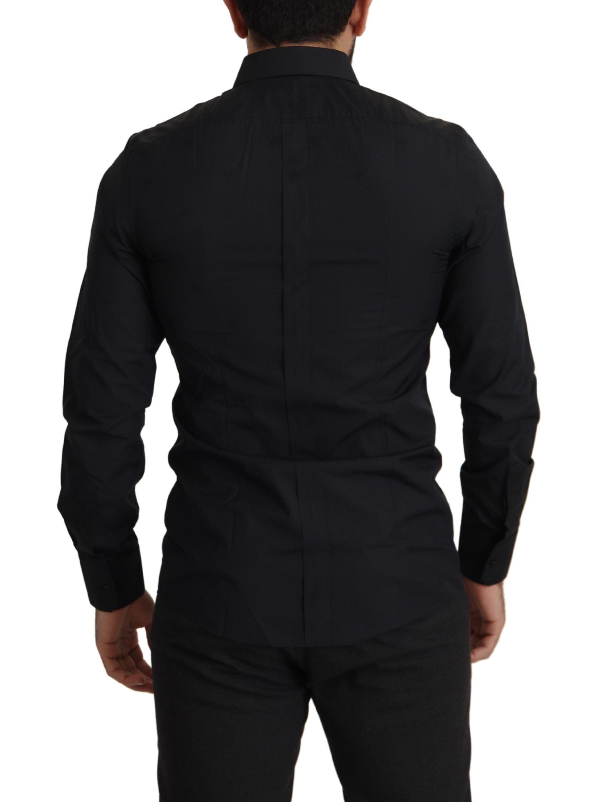 Dolce & Gabbana Black Cotton GOLD Slim Fit Dress Shirt Dolce & Gabbana