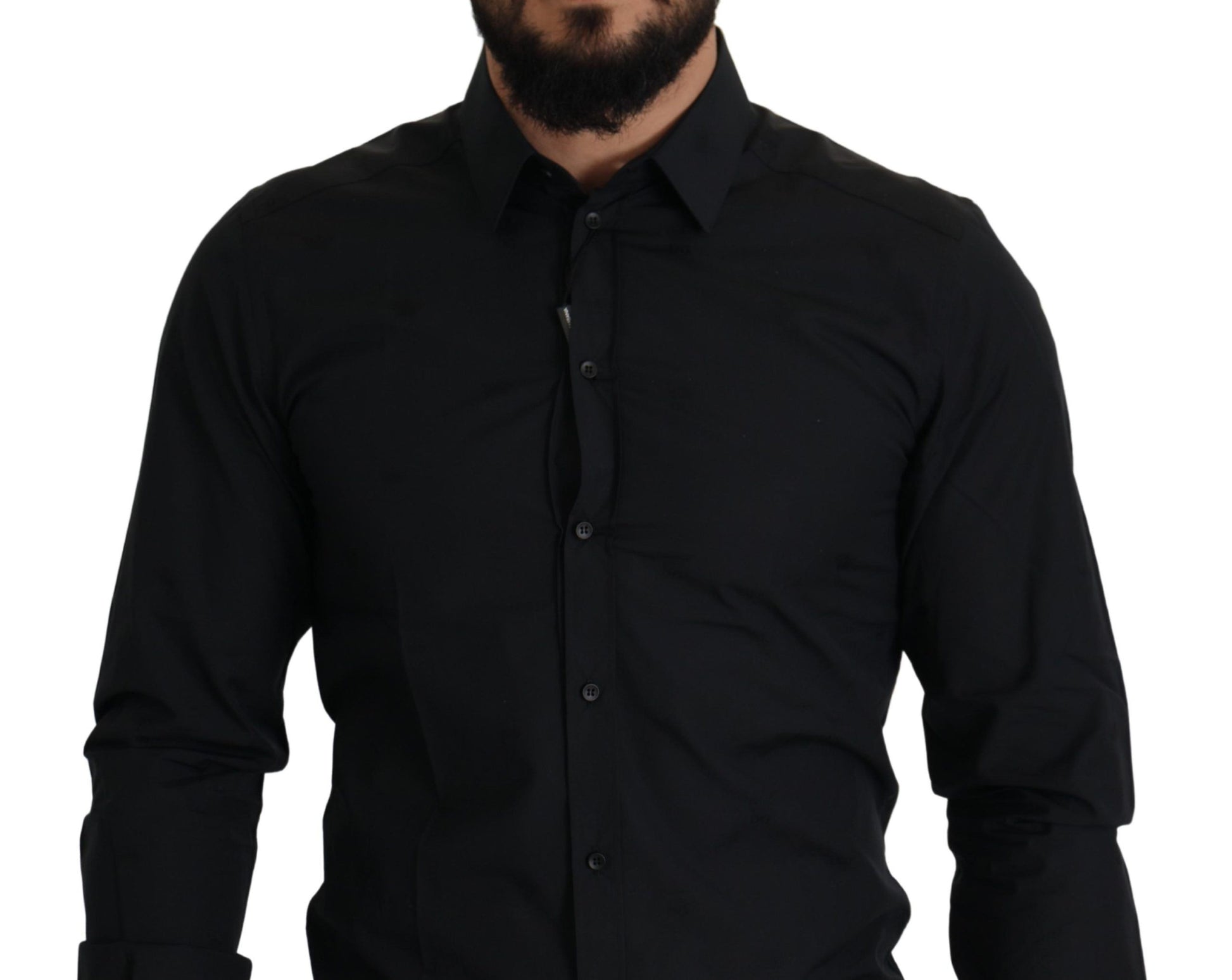 Dolce & Gabbana Black Cotton GOLD Slim Fit Dress Shirt Dolce & Gabbana