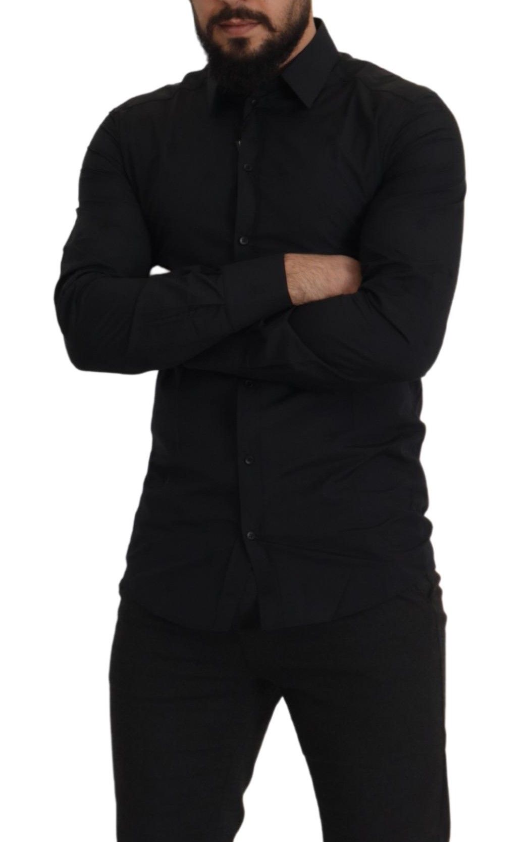 Dolce & Gabbana Black Cotton GOLD Slim Fit Dress Shirt Dolce & Gabbana