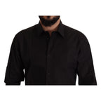 Dolce & Gabbana black tuxedo dress shirt with gold accents, slim fit, formal men's shirt with classic collar and button-front design.