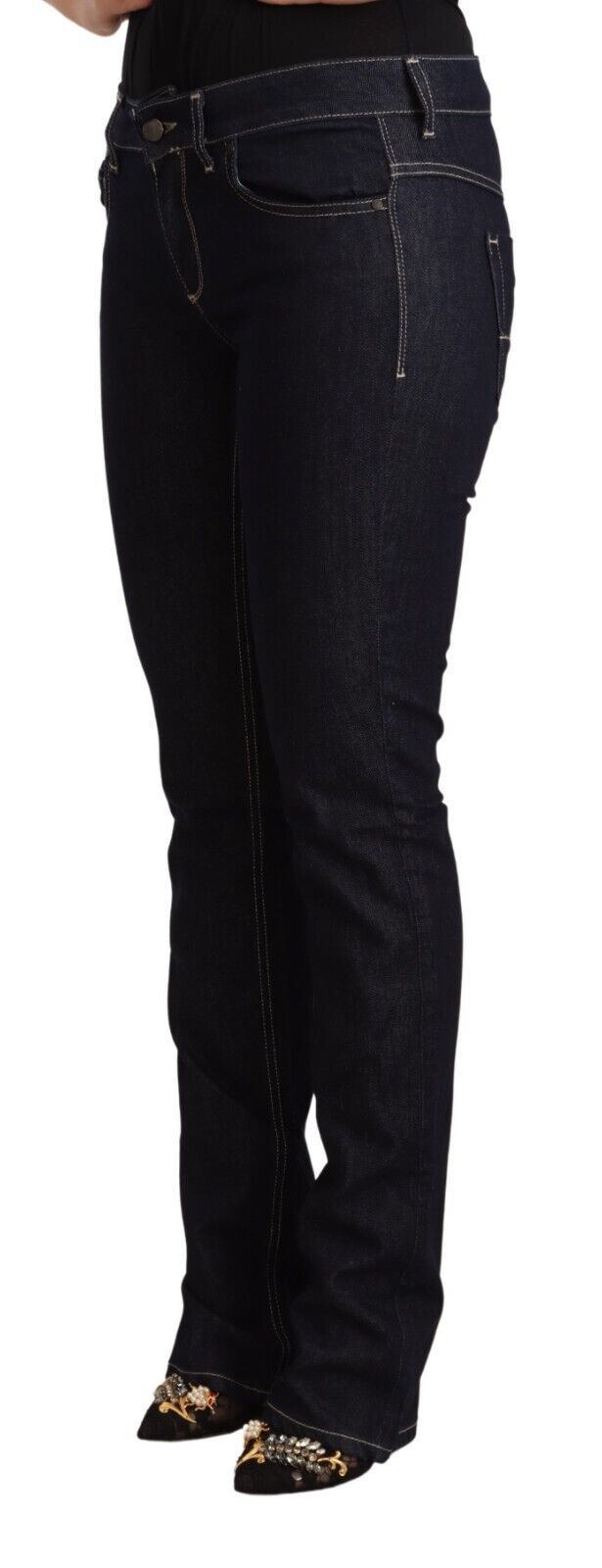 GF Ferre Black Cotton Stretch Low Waist Skinny Denim Jeans GF Ferre