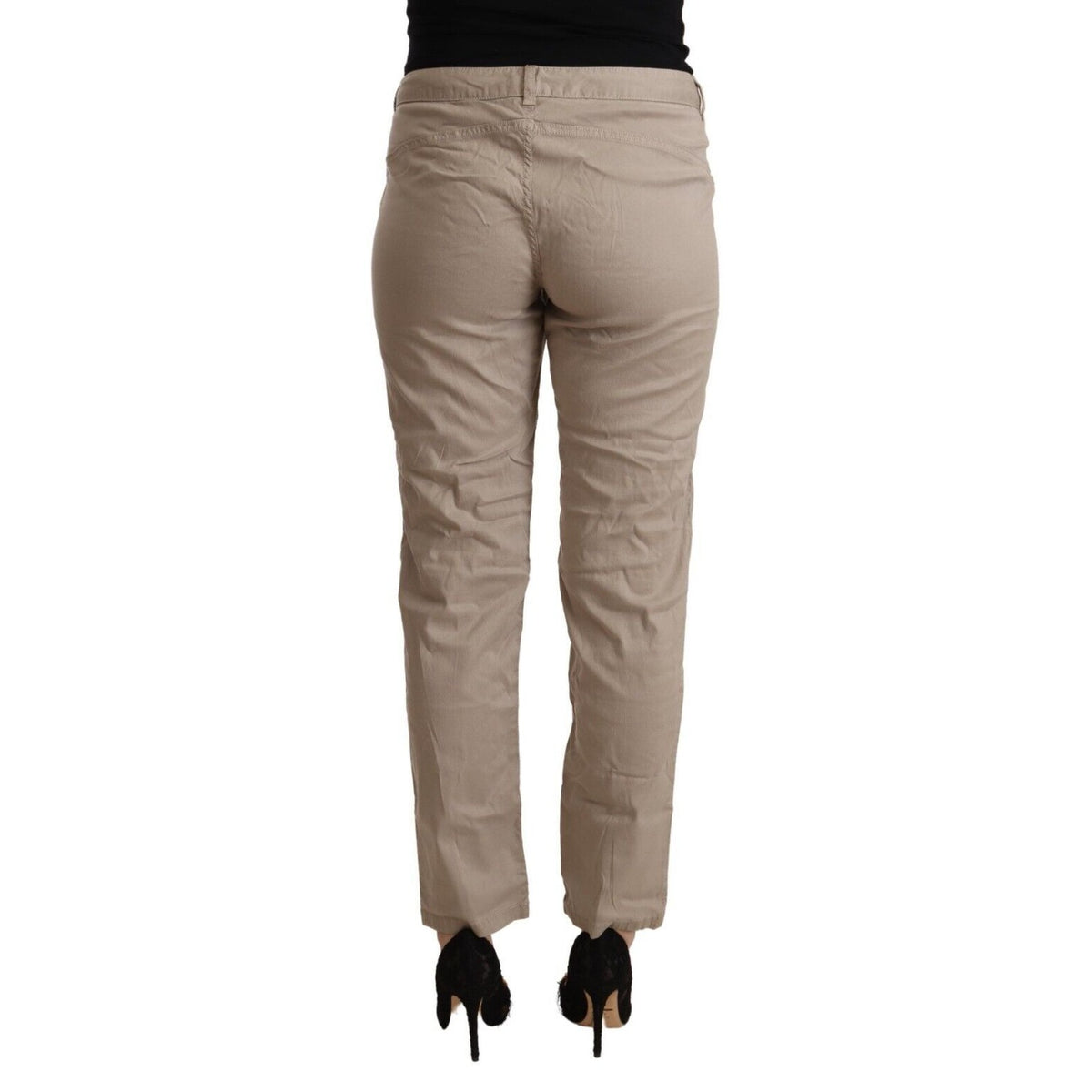 Acht Beige Tencel Mid Waist Tapered Casual Pants