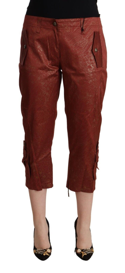 Just Cavalli Brown Lurex Mid Waist Cotton Cropped Capri Pants Just Cavalli