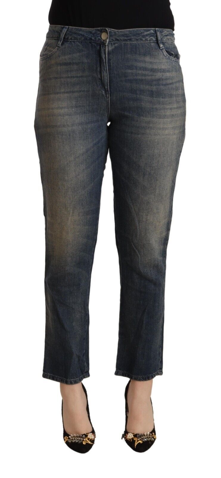 Twinset Blue Washed Cotton Cropped Capri Women Denim Jeans Twinset