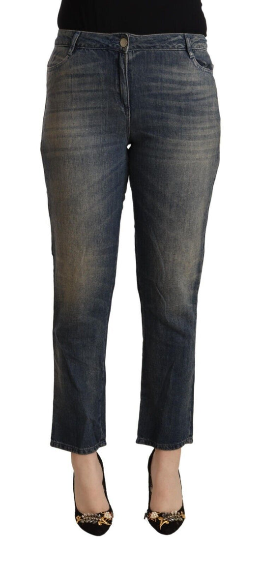 Twinset Blue Washed Cotton Cropped Capri Women Denim Jeans Twinset