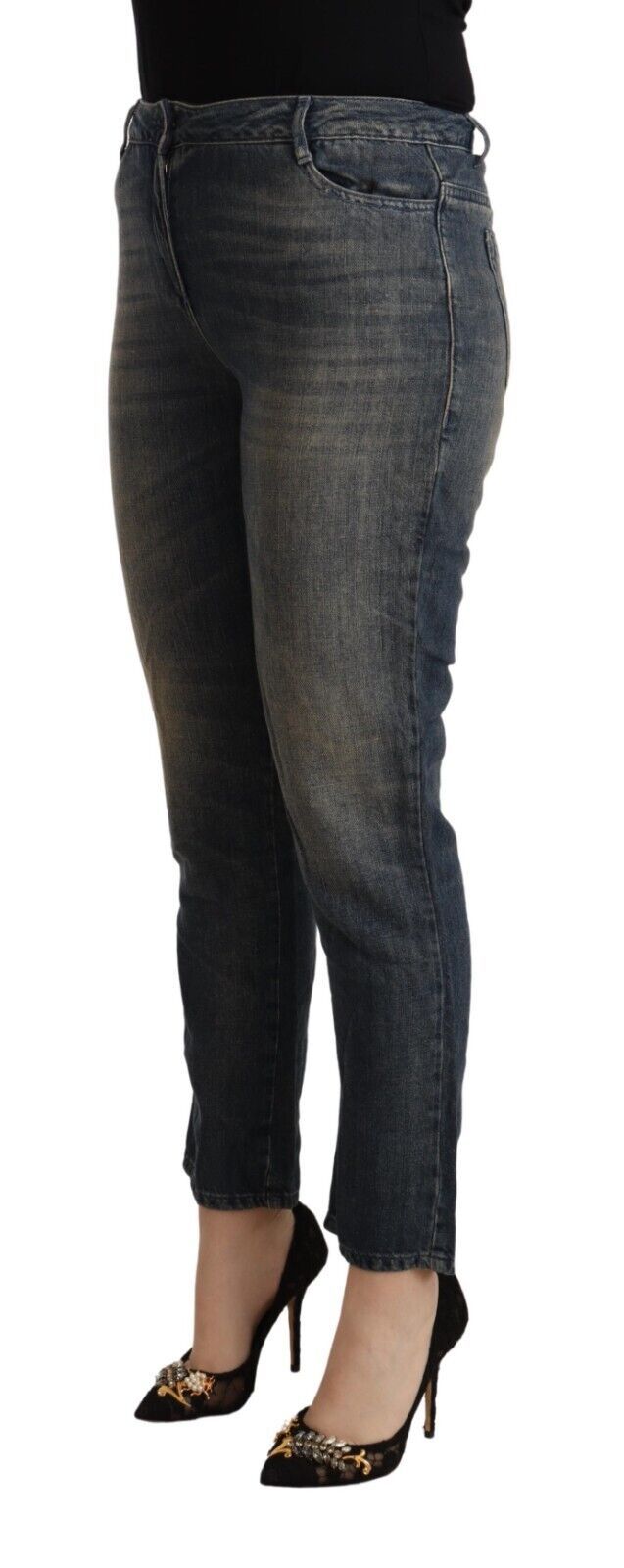 Twinset Blue Washed Cotton Cropped Capri Women Denim Jeans Twinset