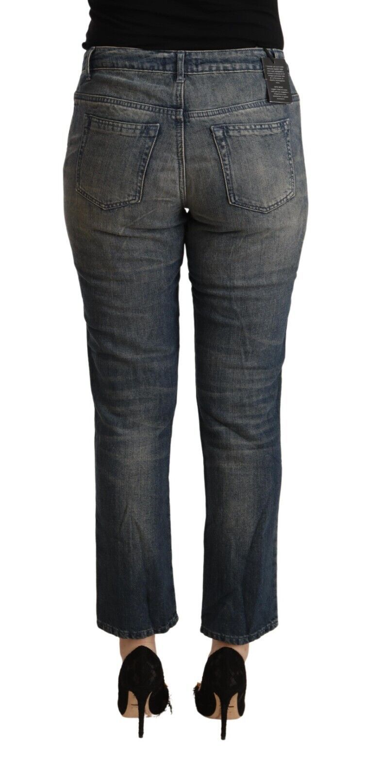 Twinset Blue Washed Cotton Cropped Capri Women Denim Jeans Twinset