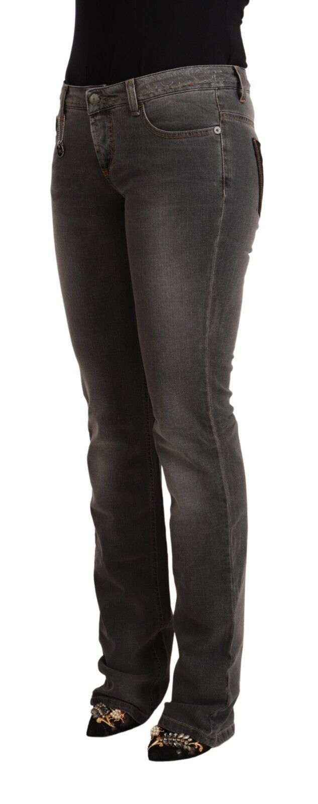Costume National Gray Washed Low Waist Straight Denim Jeans Costume National