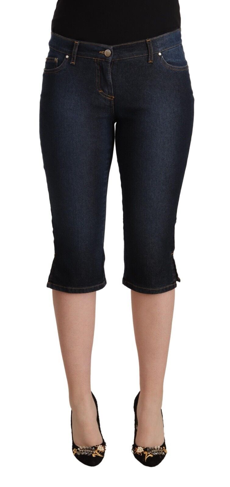 GF Ferre Blue Cotton Stretch Low Waist Slim Capri Denim Jeans GF Ferre