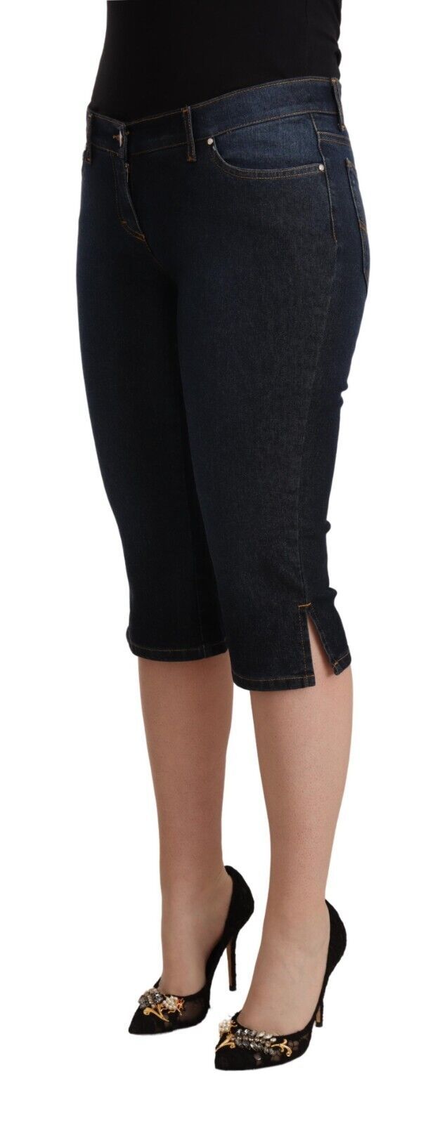 GF Ferre Blue Cotton Stretch Low Waist Slim Capri Denim Jeans GF Ferre