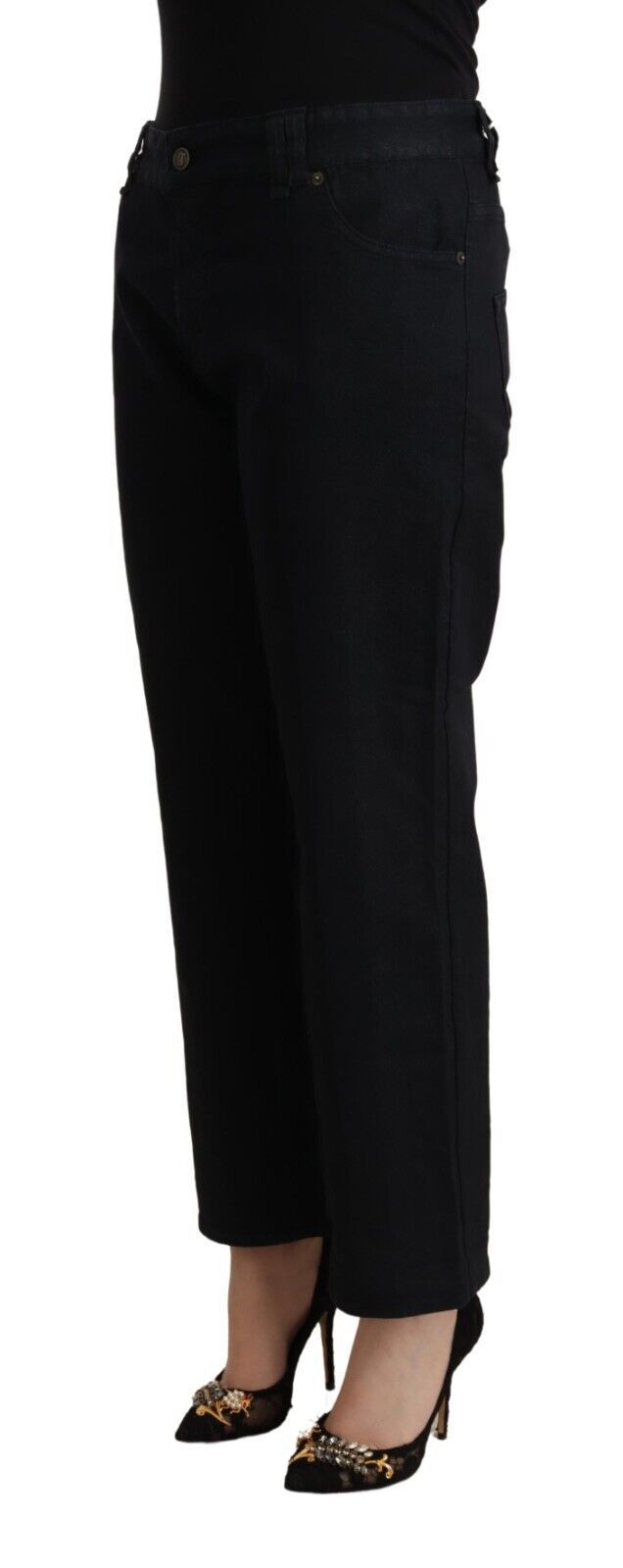 John Galliano Black Cotton Flared Cropped High Waist Denim Jeans John Galliano