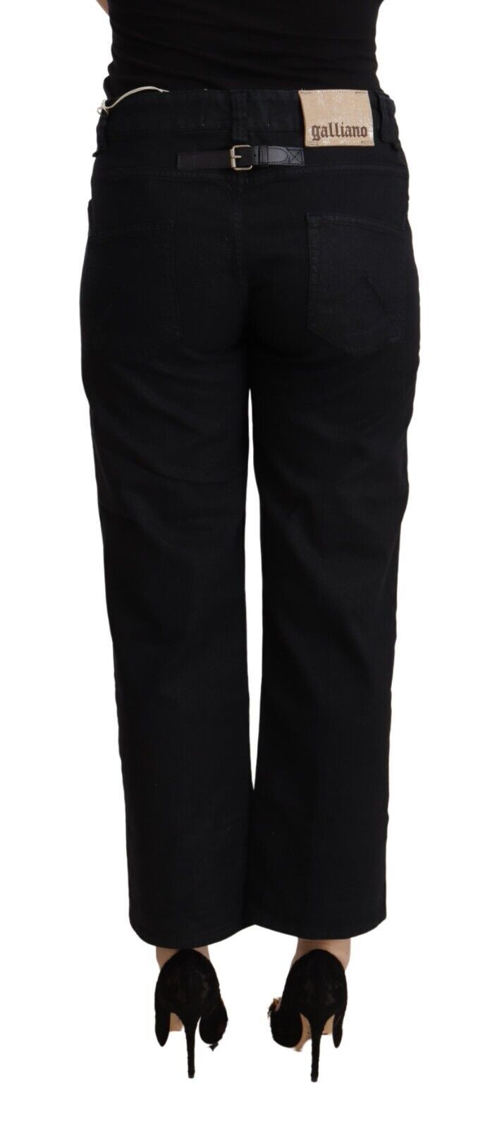 John Galliano Black Cotton Flared Cropped High Waist Denim Jeans John Galliano