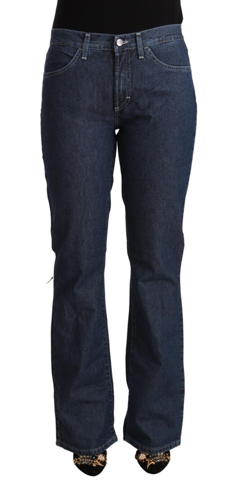 GF Ferre Blue Cotton Mid Waist Flared Denim Jeans GF Ferre