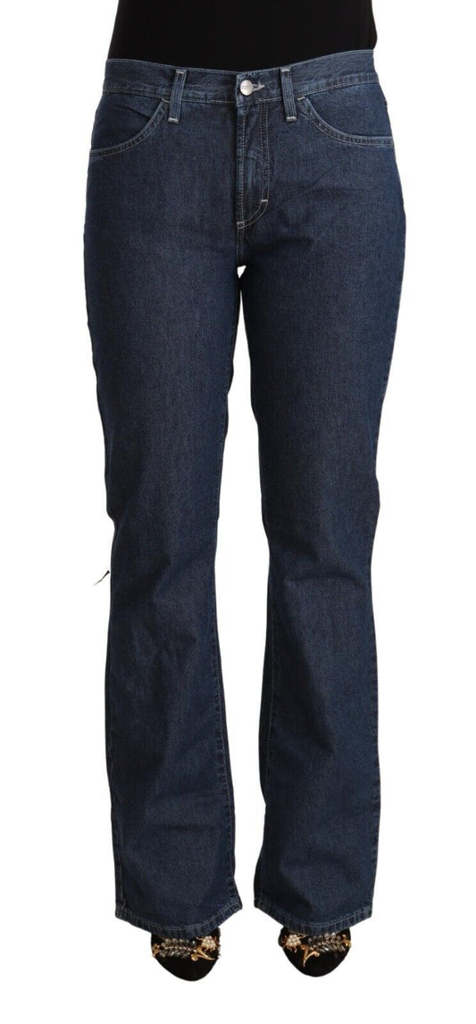 GF Ferre Blue Cotton Mid Waist Flared Denim Jeans GF Ferre