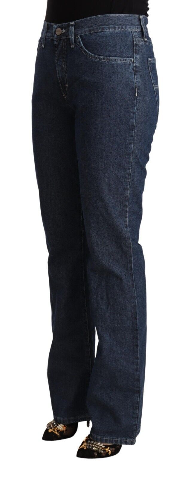 GF Ferre Blue Cotton Mid Waist Flared Denim Jeans GF Ferre