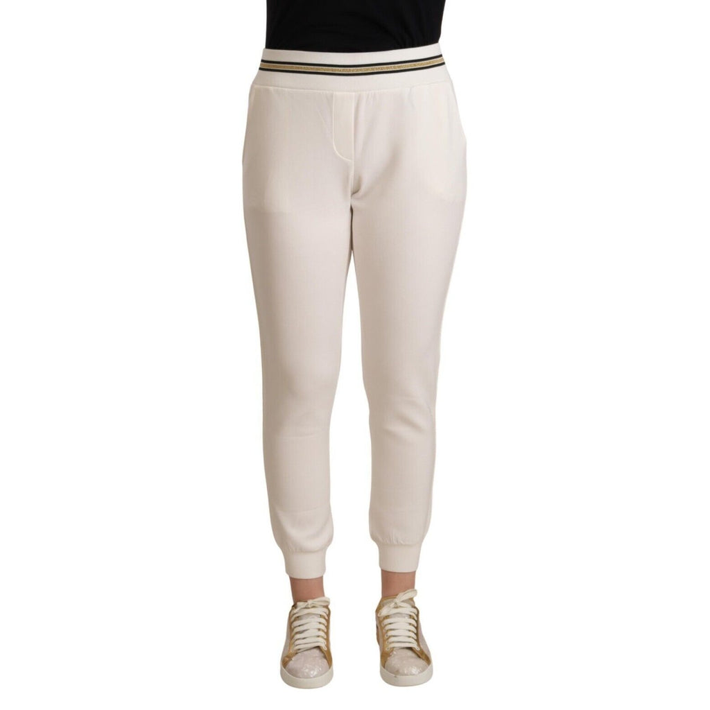 Patrizia Pepe White Polyester Mid Waist Jogger Pants