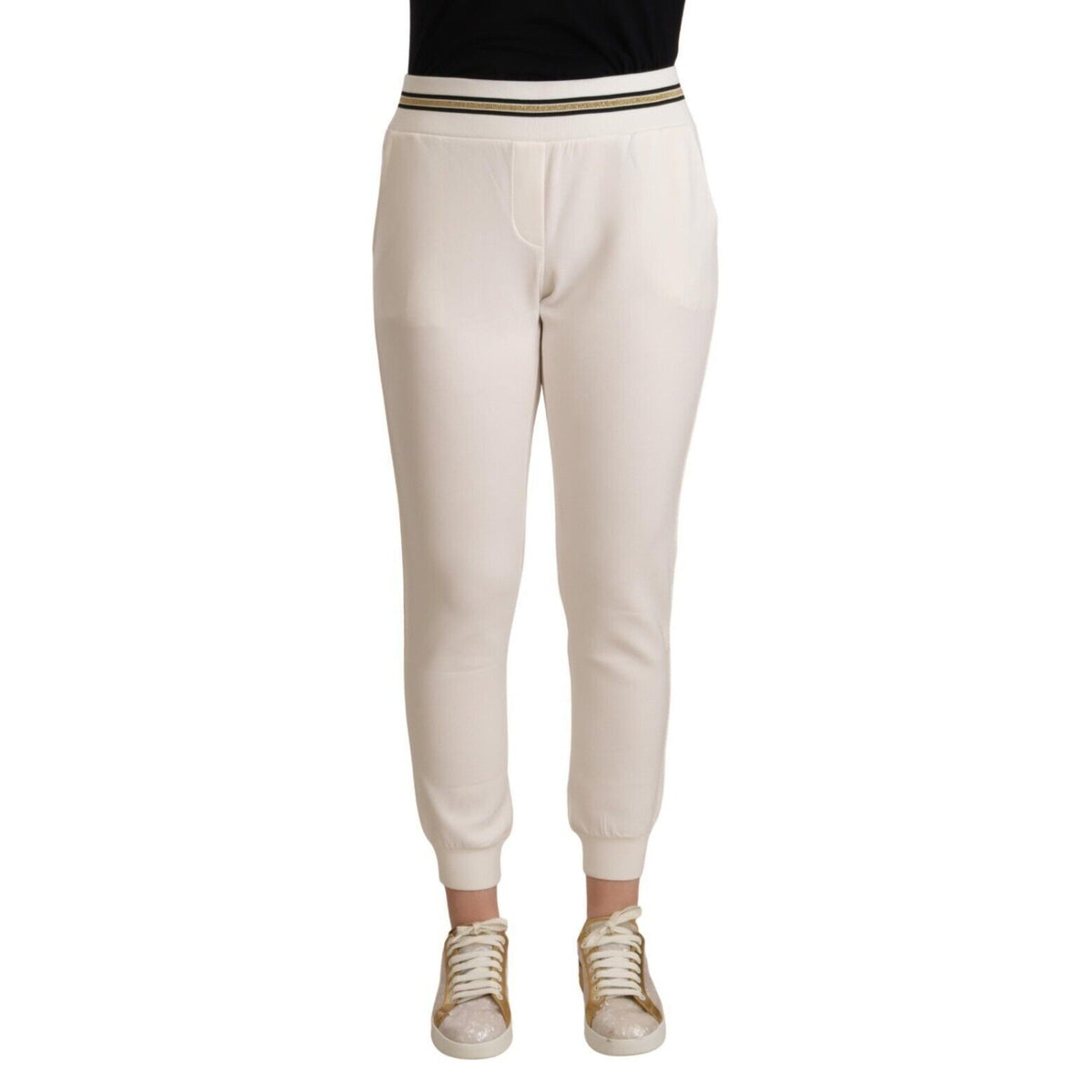 Patrizia Pepe White Polyester Mid Waist Jogger Pants