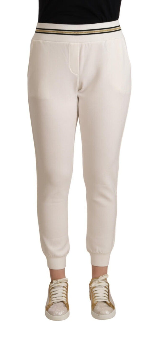 Patrizia Pepe White Polyester Mid Waist Jogger Pants Patrizia Pepe