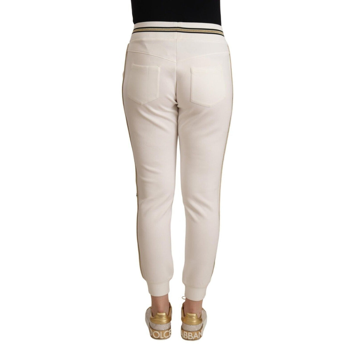 Patrizia Pepe White Polyester Mid Waist Jogger Pants