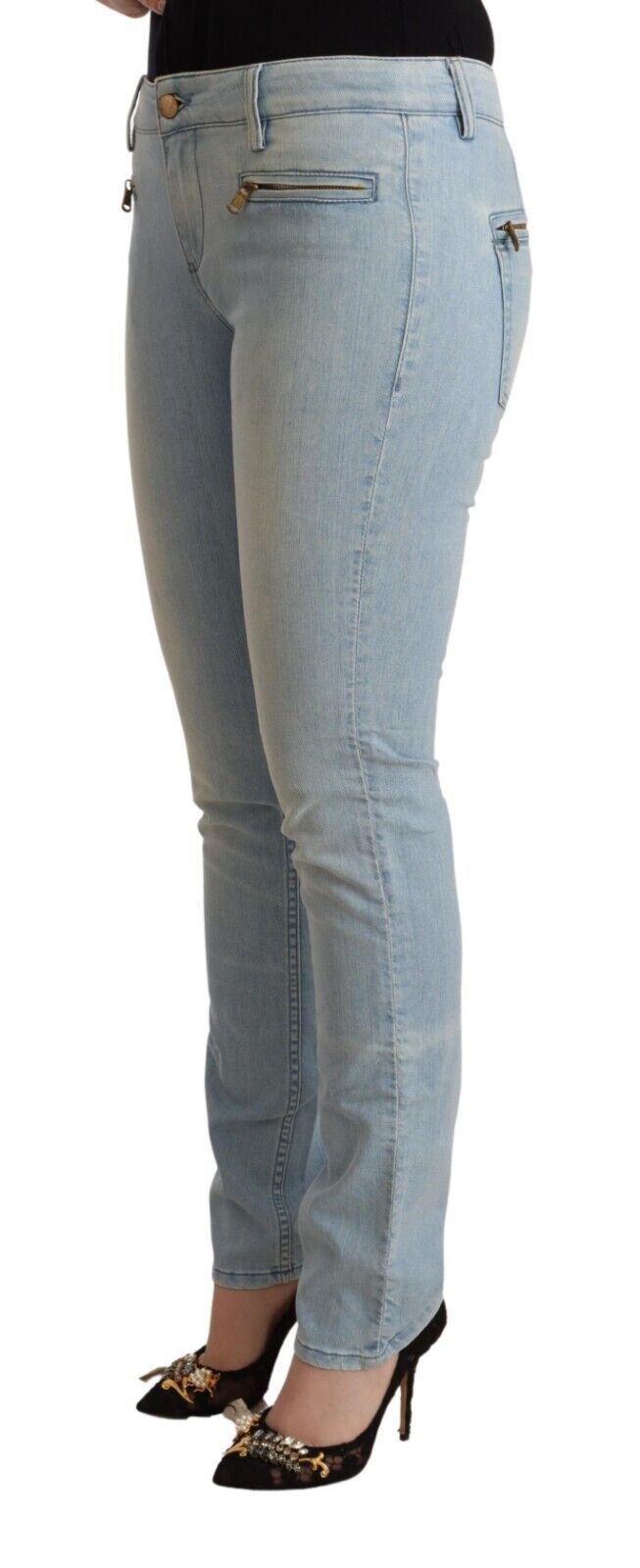 MILA SCHÖN Light Blue Cotton Mid Waist Slim Fit Denim Jeans MILA SCHÖN