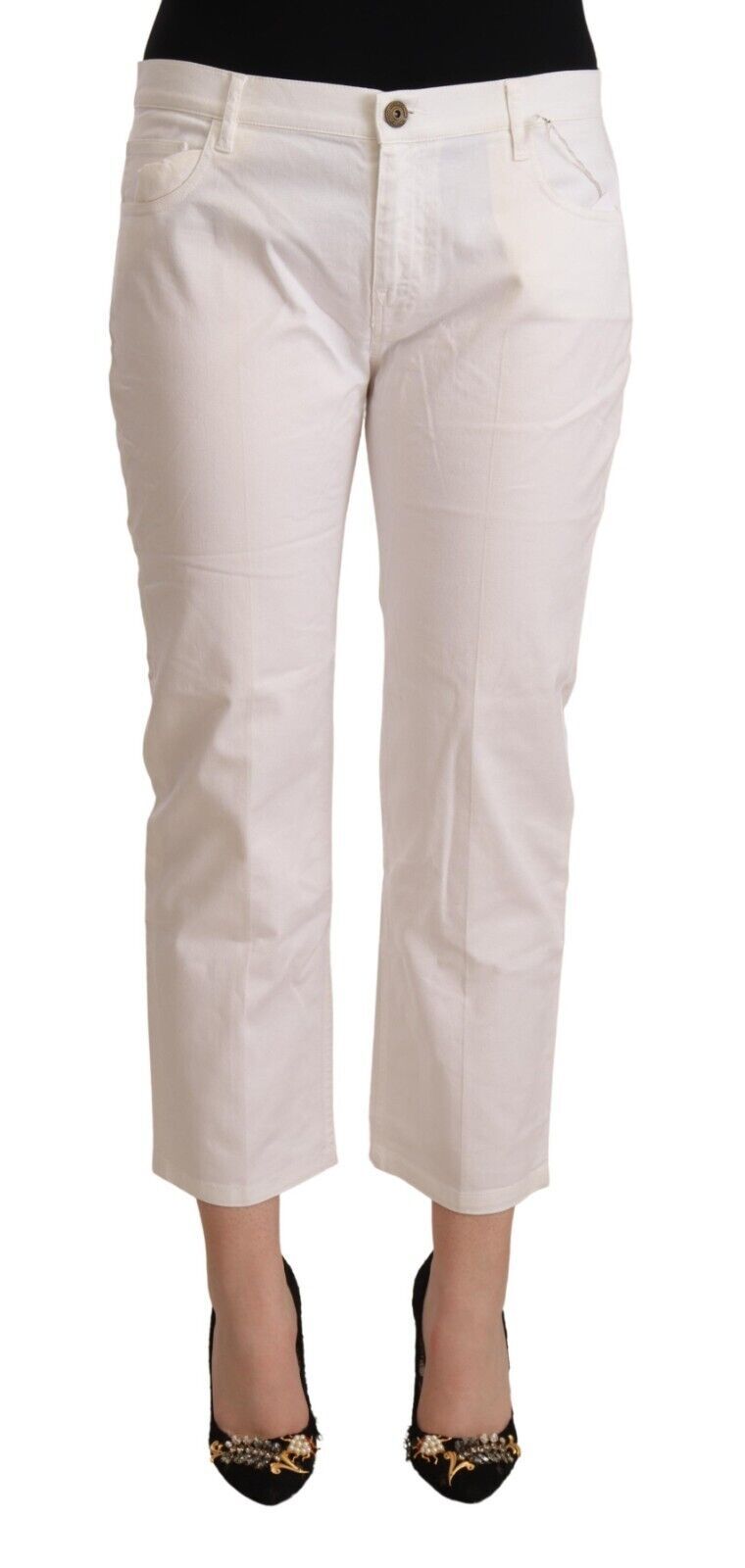 L'Autre Chose White Cotton Mid Waist Cropped Denim Jeans L'Autre Chose