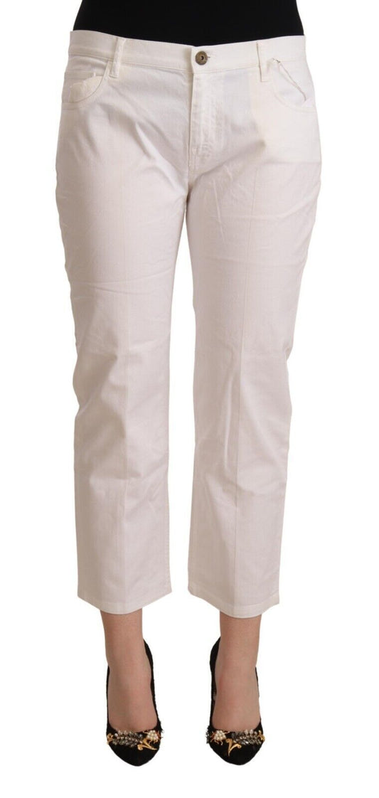 L'Autre Chose White Cotton Mid Waist Cropped Denim Jeans L'Autre Chose