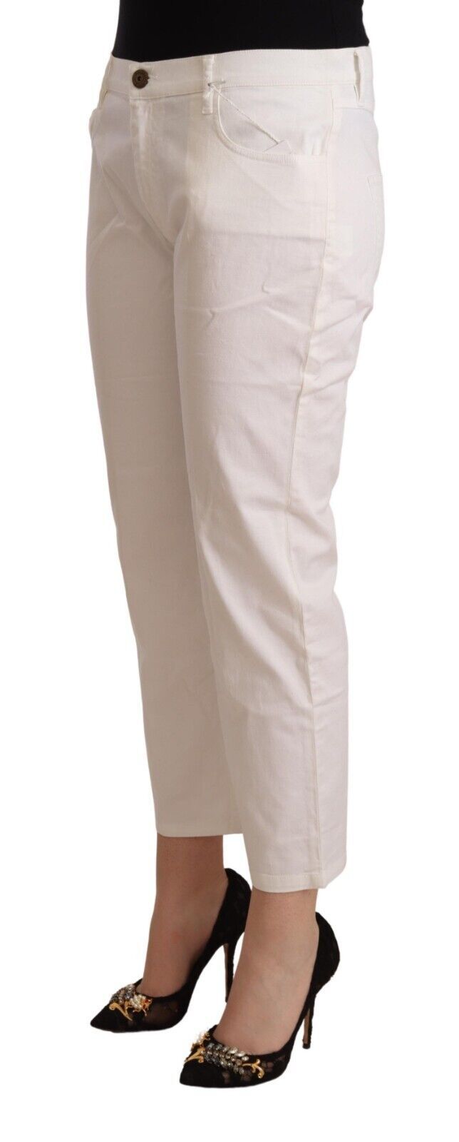 L'Autre Chose White Cotton Mid Waist Cropped Denim Jeans L'Autre Chose