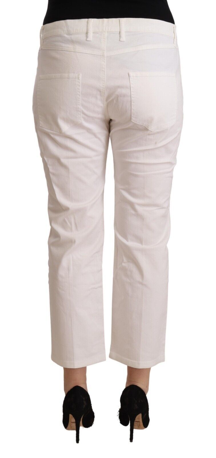 L'Autre Chose White Cotton Mid Waist Cropped Denim Jeans L'Autre Chose
