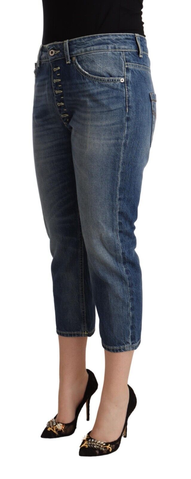Dondup Blue Washed Mid Waist Capri Denim Jeans Dondup