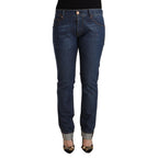 Acht Dark Blue Cotton Slim Fit Folded Hem Denim Jeans