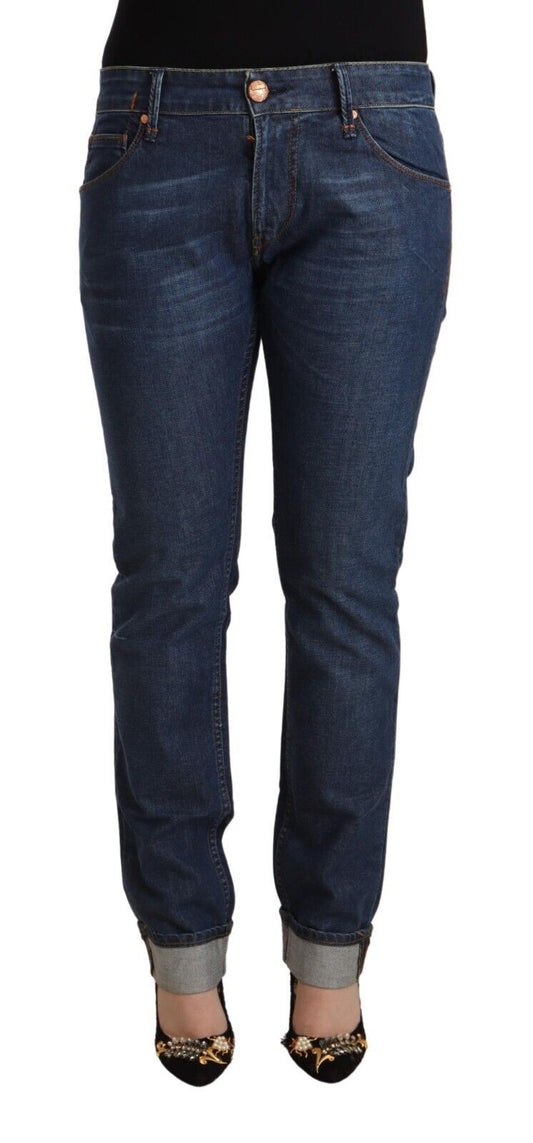 Acht Dark Blue Cotton Slim Fit Folded Hem Denim Jeans Acht