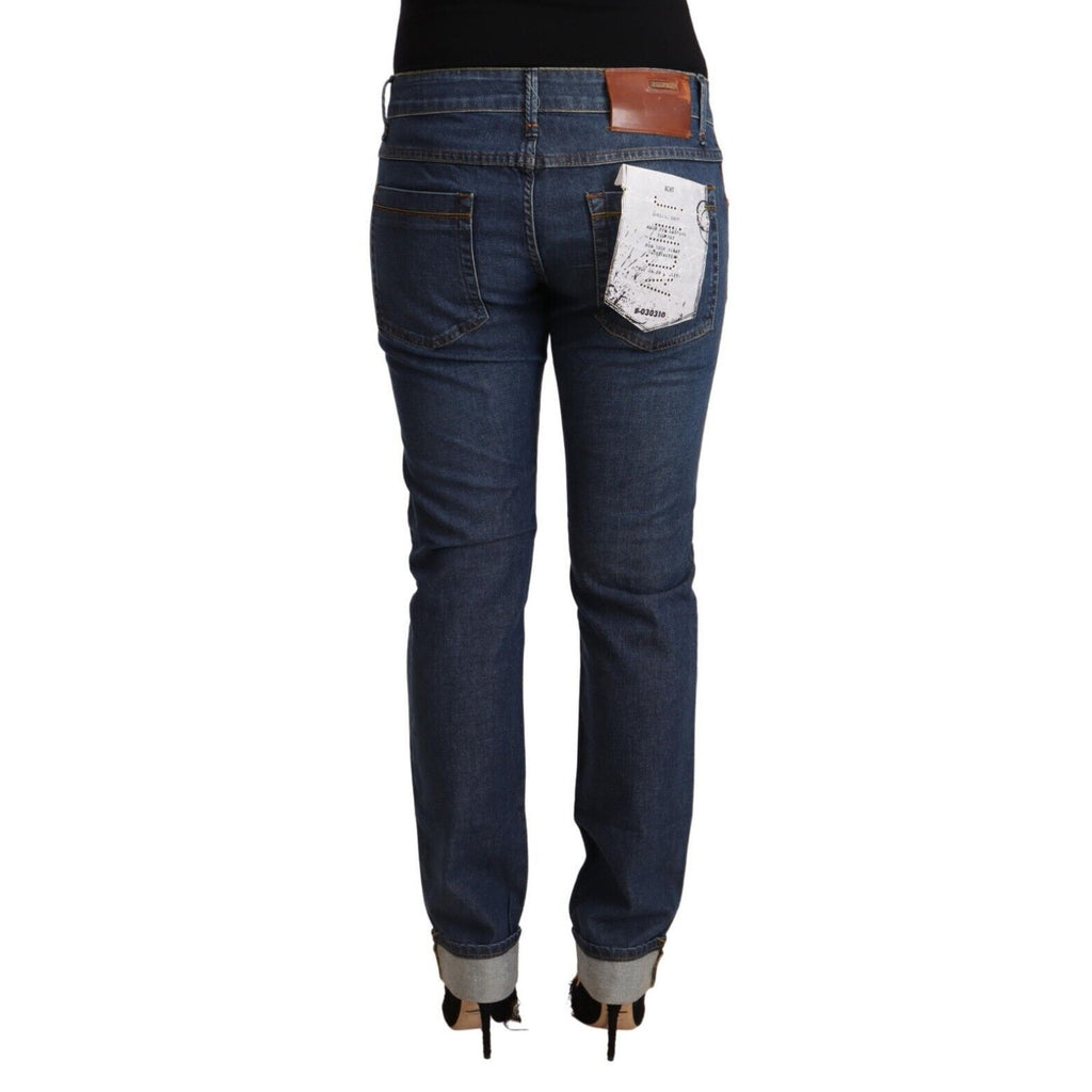 Acht Dark Blue Cotton Slim Fit Folded Hem Denim Jeans