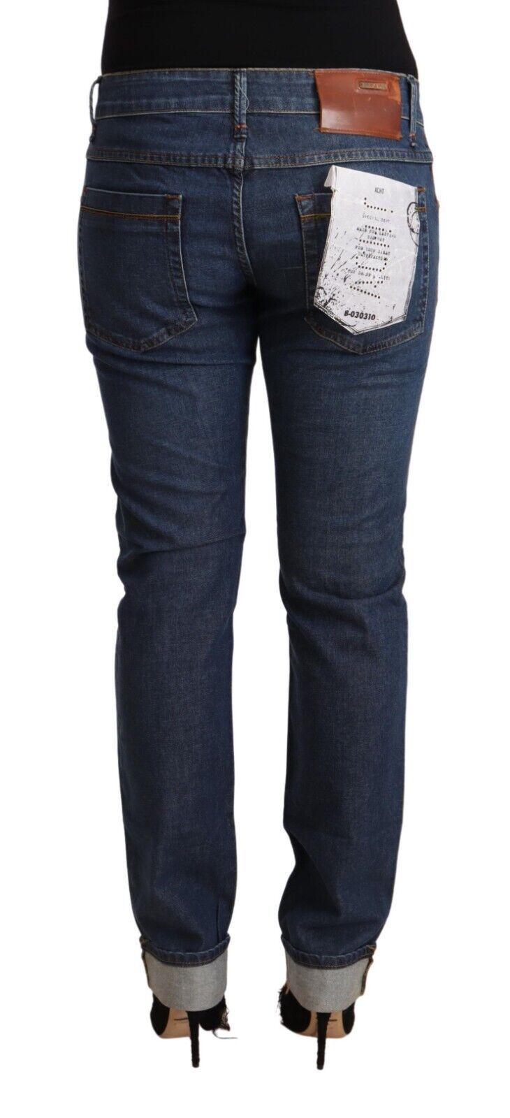 Acht Dark Blue Cotton Slim Fit Folded Hem Denim Jeans Acht