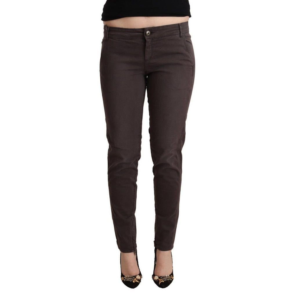 Ermanno Scervino Brown Cotton Low Waist Slim Fit Pants Ermanno Scervino