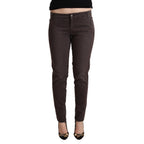 Ermanno Scervino Brown Cotton Low Waist Slim Fit Pants Ermanno Scervino