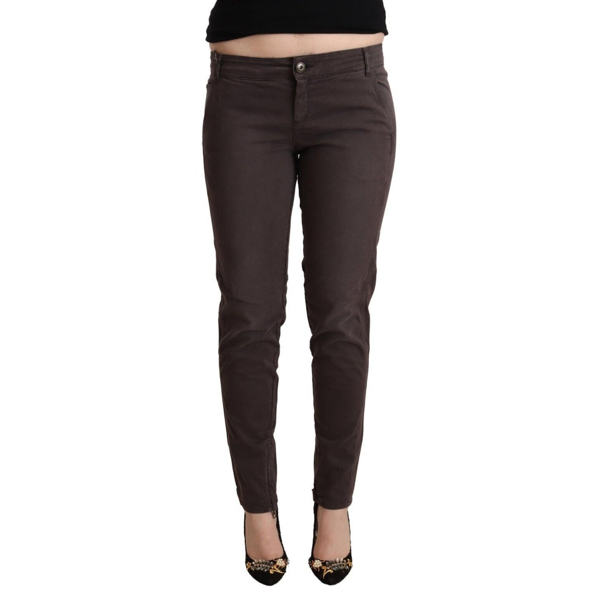 Ermanno Scervino Brown Cotton Low Waist Slim Fit Pants Ermanno Scervino