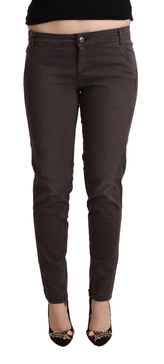 Ermanno Scervino Brown Cotton Low Waist Slim Fit Pants Ermanno Scervino