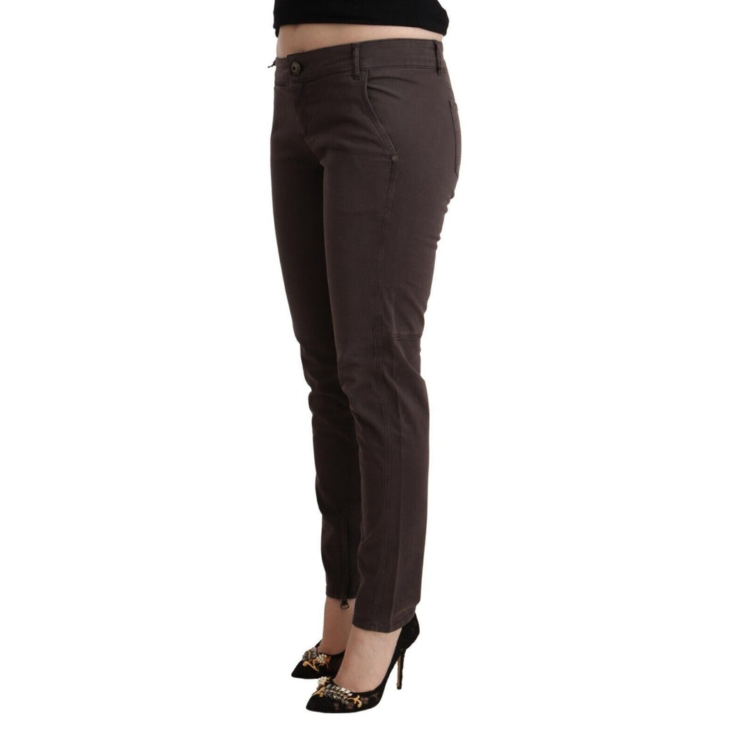 Ermanno Scervino Brown Cotton Low Waist Slim Fit Pants Ermanno Scervino