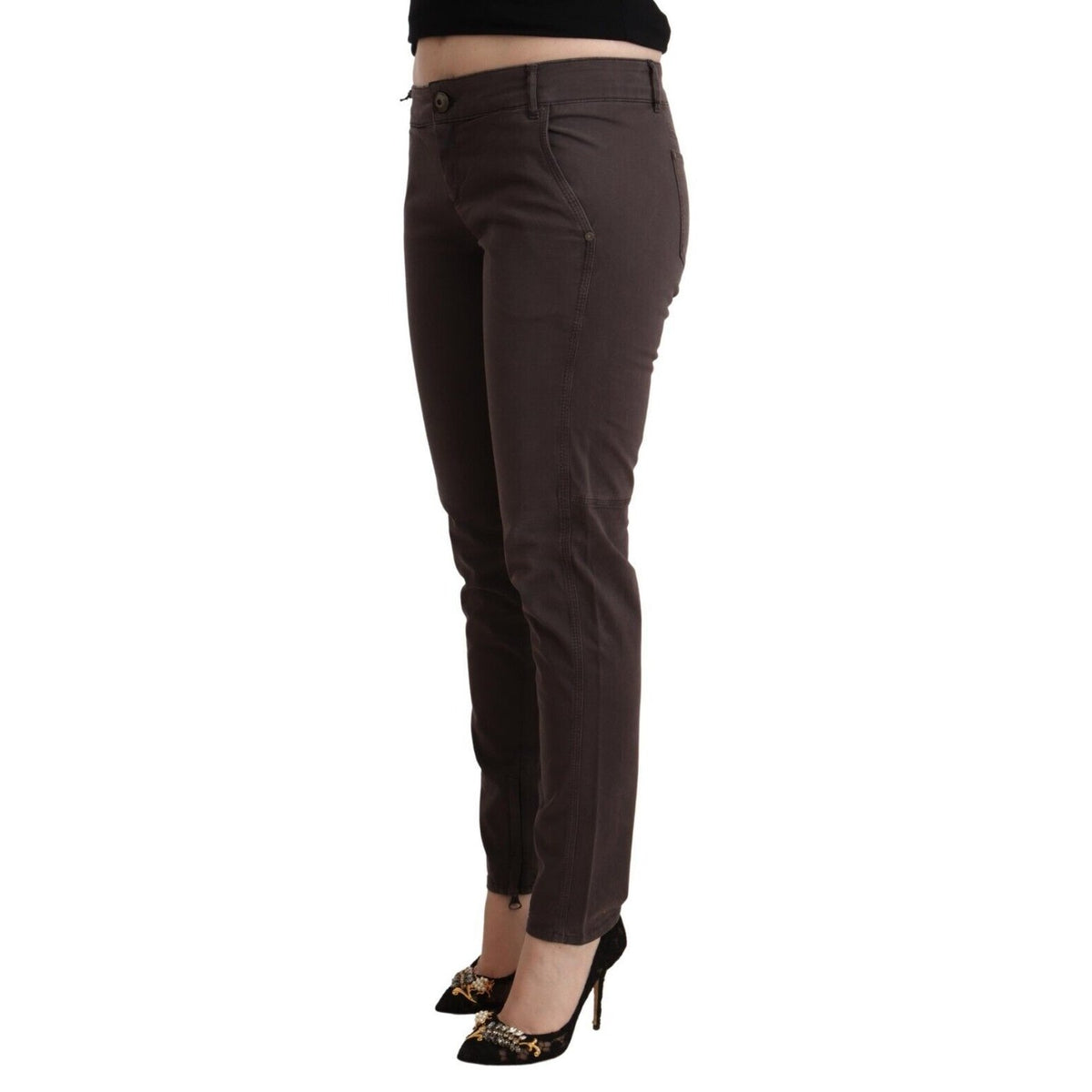 Ermanno Scervino Brown Cotton Low Waist Slim Fit Pants Ermanno Scervino