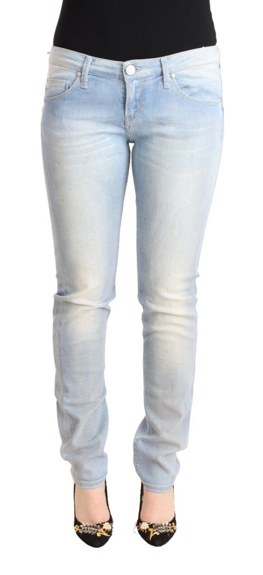 Acht Light Blue Washed Cotton Low Waist Skinny Denim Jeans Acht