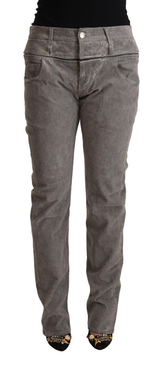 Acht Gray Cotton Straight Fit High Waist Pants Acht