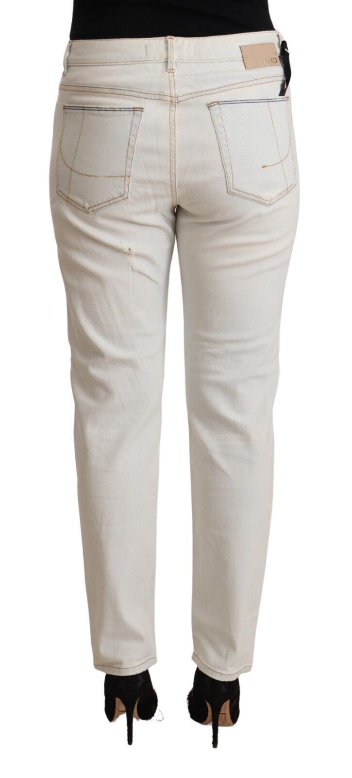 PINKO White Cotton Distressed Mid Waist Skinny Denim Jeans PINKO