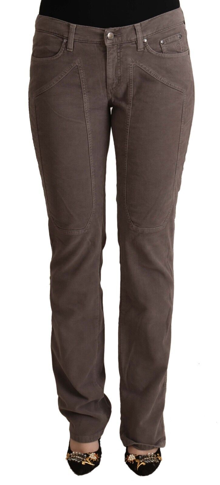 Jeckerson Brown Cotton Low Waist Iconic Patches Leg Denim Jeans Jeckerson