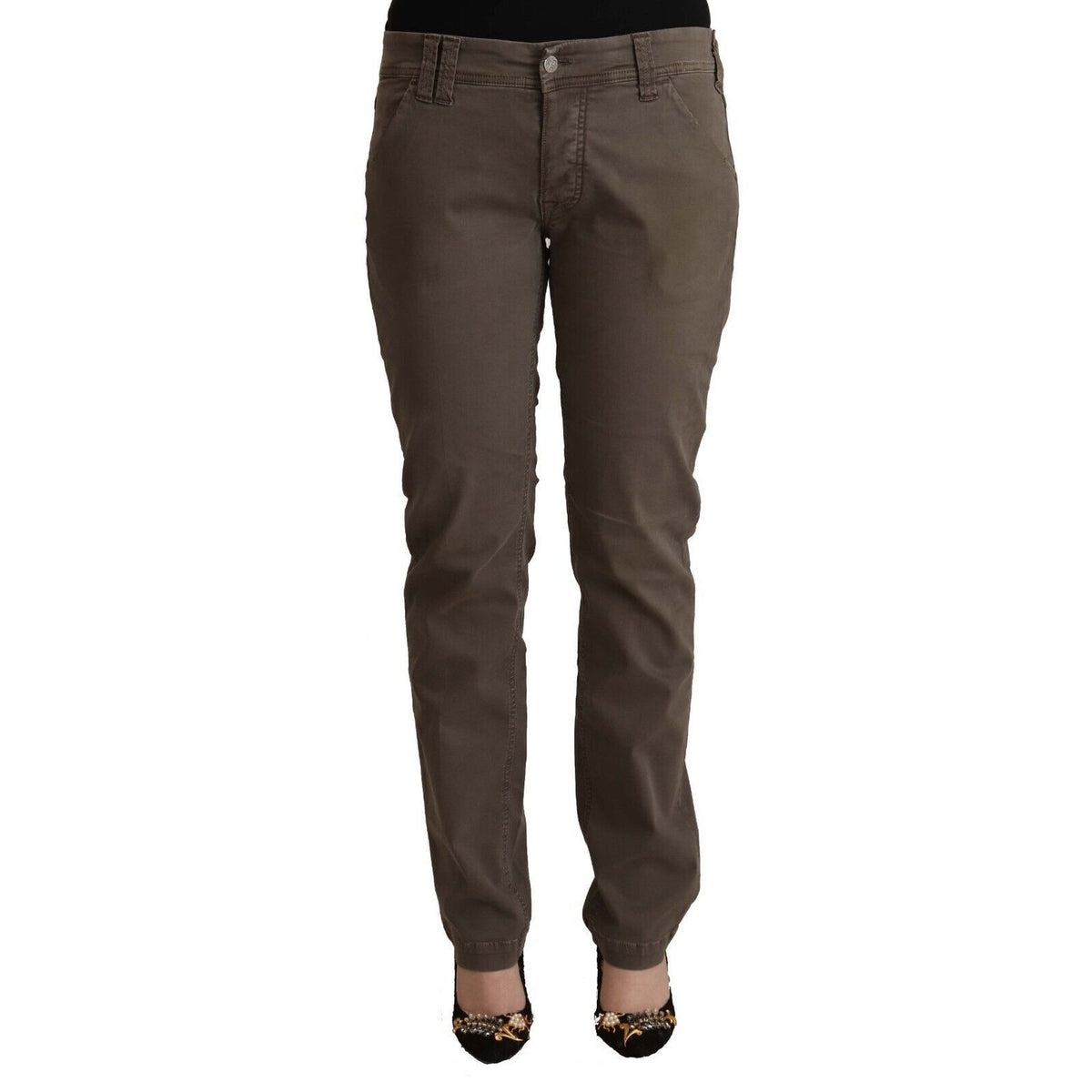 CYCLE Brown Cotton Low Waist Skinny Casual Jeans
