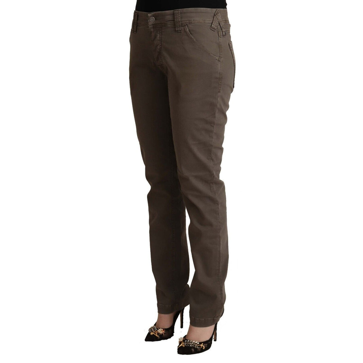 CYCLE Brown Cotton Low Waist Skinny Casual Jeans